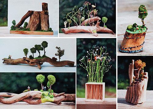 Postkarte: Kleine Welten aus Holz und Träumen